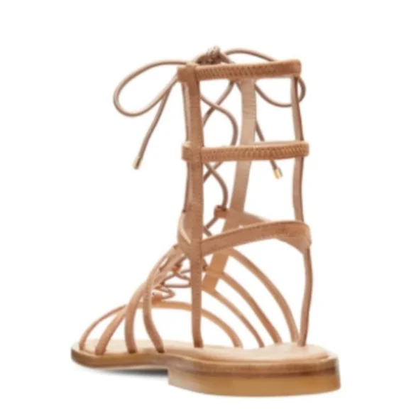 Stuart Weitzman Kora Lace-up Gladiator Sandals Tan -7 - Picture 4 of 9